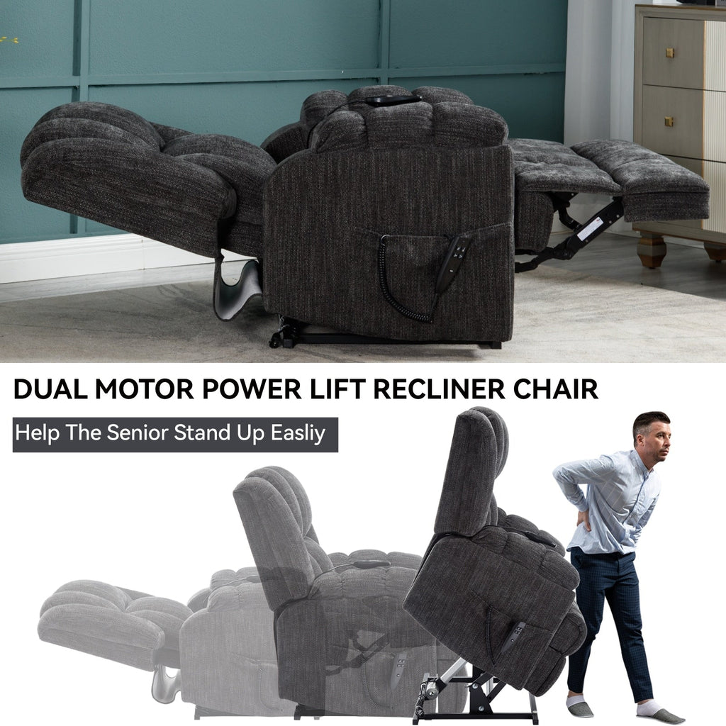Fauteuil inclinable à double moteur avec relevage électrique et massage thermique, 158 kg, robuste