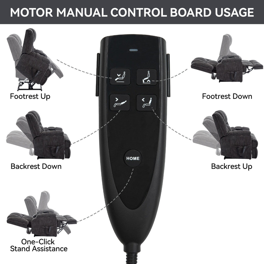 Fauteuil inclinable à double moteur avec relevage électrique et massage thermique, 158 kg, robuste