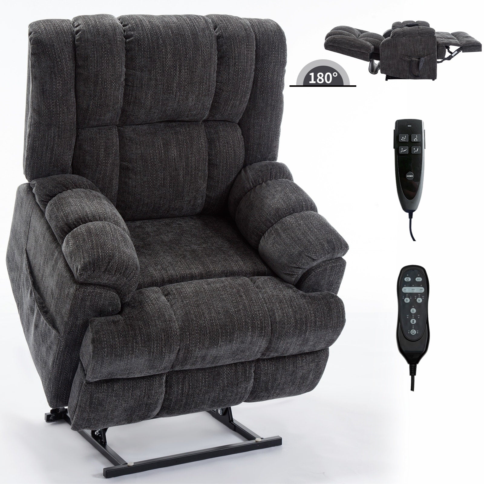 Fauteuil inclinable à double moteur avec relevage électrique et massage thermique, 158 kg, robuste