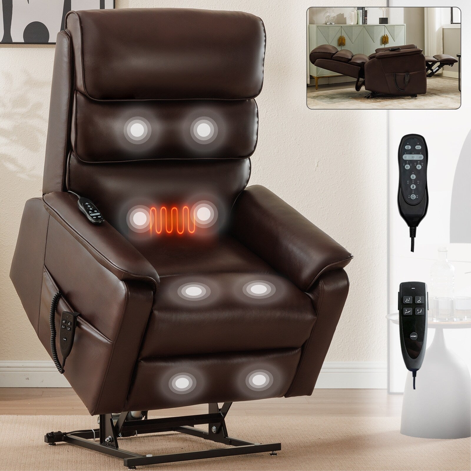 Fauteuil inclinable électrique à double moteur, fauteuil rembourré, canapé de massage chauffant avec minuterie, poches latérales et télécommande électrique
