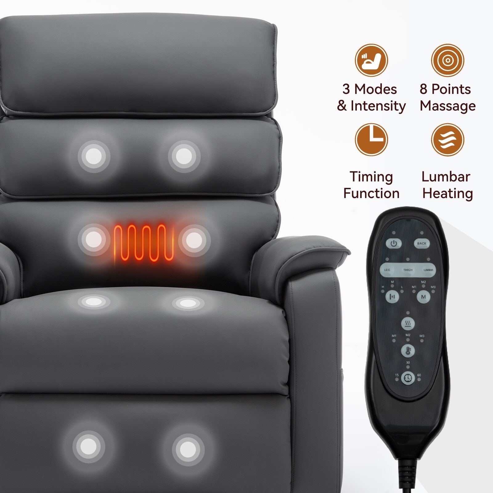 Fauteuil inclinable électrique à double moteur, fauteuil rembourré, canapé de massage chauffant avec minuterie, poches latérales et télécommande électrique