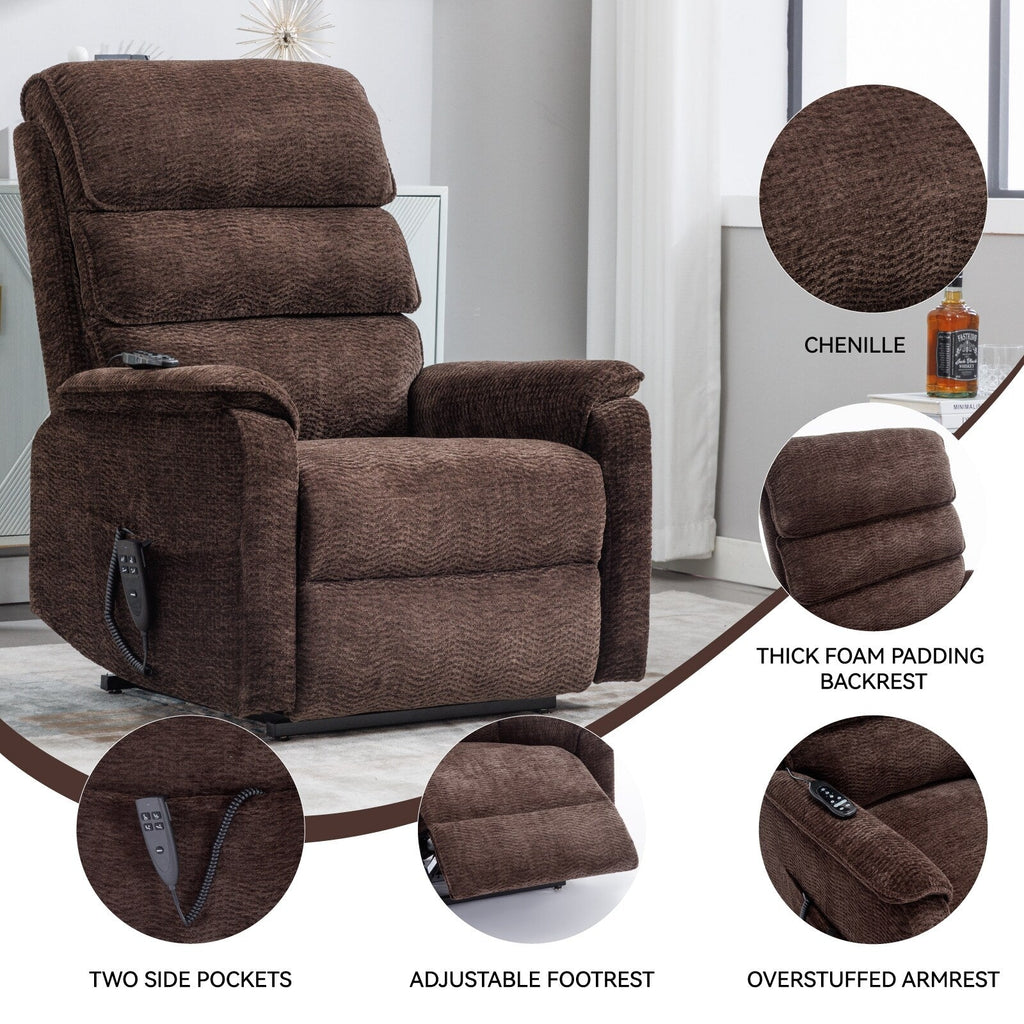 Fauteuil inclinable électrique à double moteur, fauteuil rembourré, canapé de massage chauffant avec minuterie, poches latérales et télécommande électrique