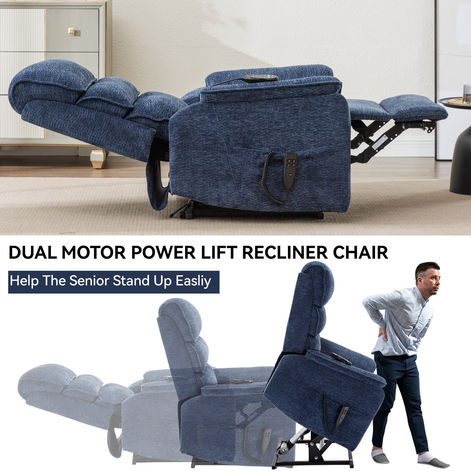 Fauteuil inclinable électrique à double moteur, fauteuil rembourré, canapé de massage chauffant avec minuterie, poches latérales et télécommande électrique