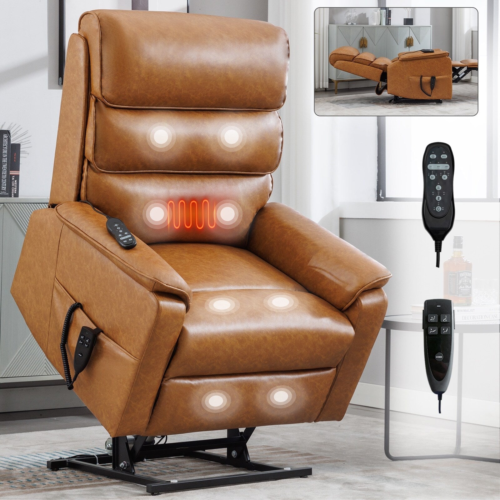 Fauteuil inclinable électrique à double moteur, fauteuil rembourré, canapé de massage chauffant avec minuterie, poches latérales et télécommande électrique