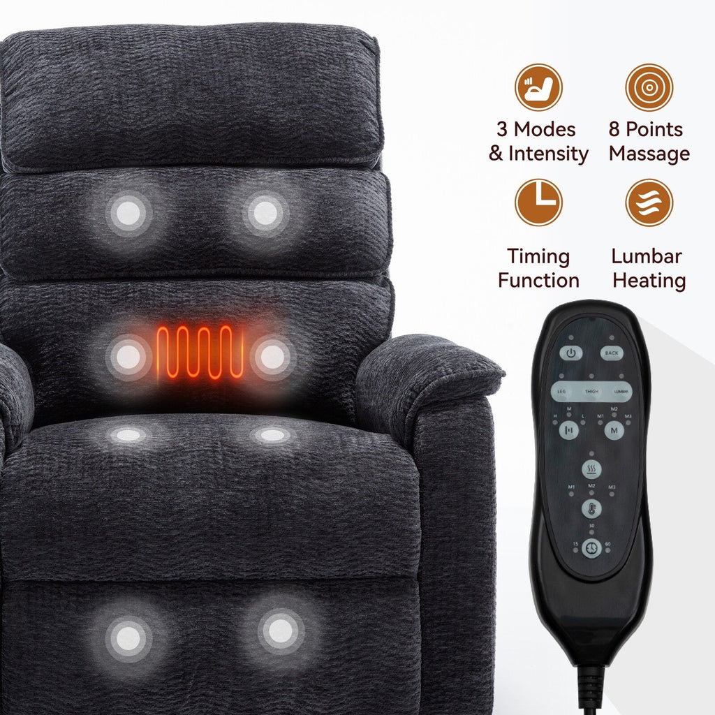 Fauteuil inclinable électrique à double moteur, fauteuil rembourré, canapé de massage chauffant avec minuterie, poches latérales et télécommande électrique