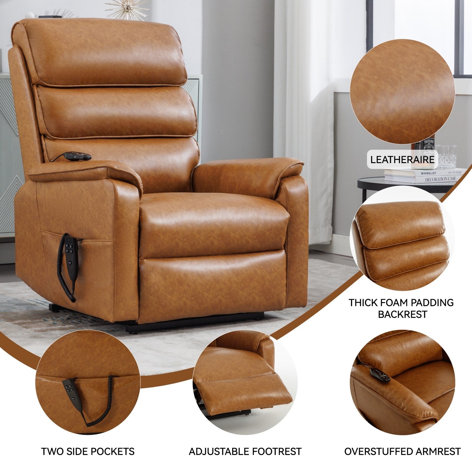 Fauteuil inclinable électrique à double moteur, fauteuil rembourré, canapé de massage chauffant avec minuterie, poches latérales et télécommande électrique