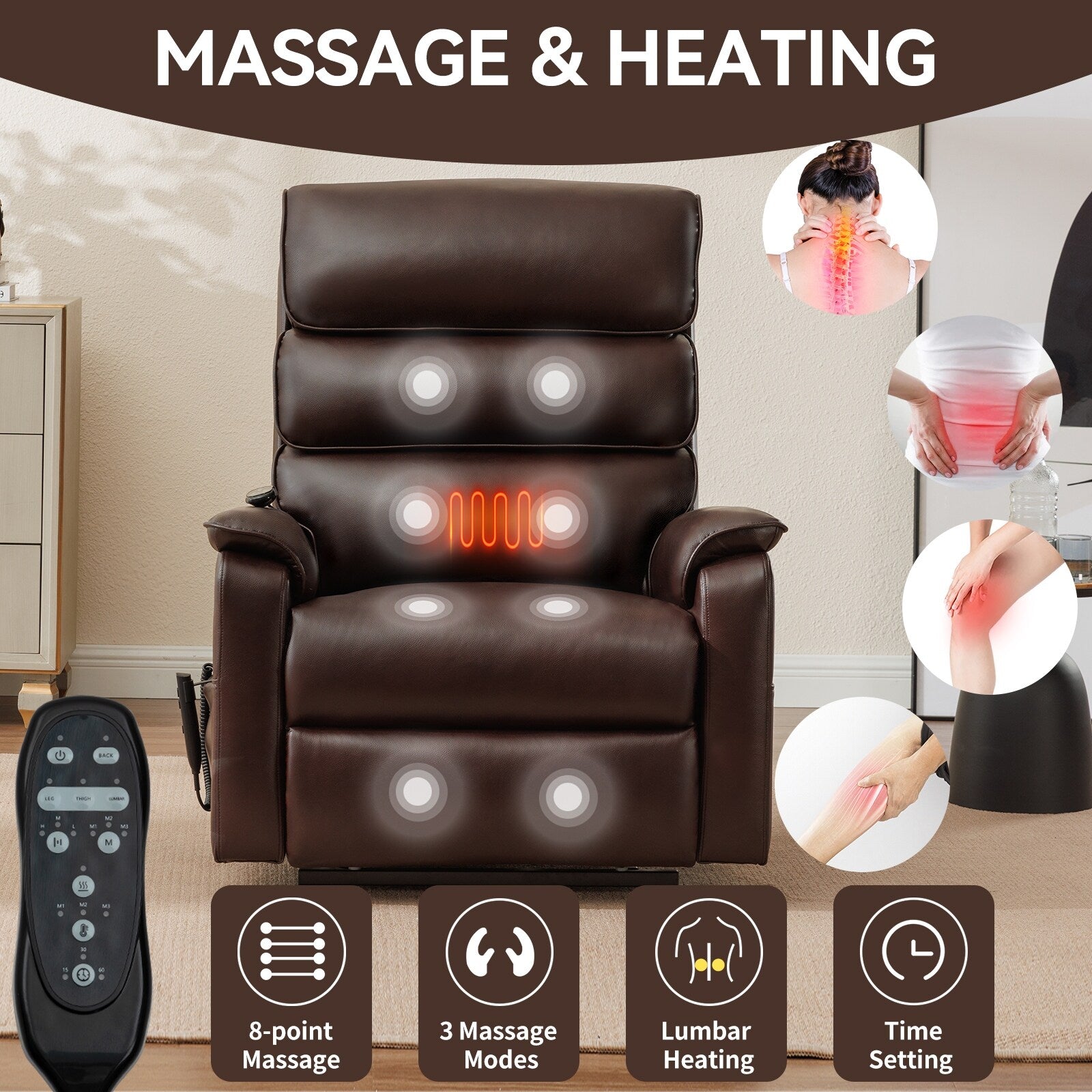 Fauteuil inclinable électrique à double moteur, fauteuil rembourré, canapé de massage chauffant avec minuterie, poches latérales et télécommande électrique