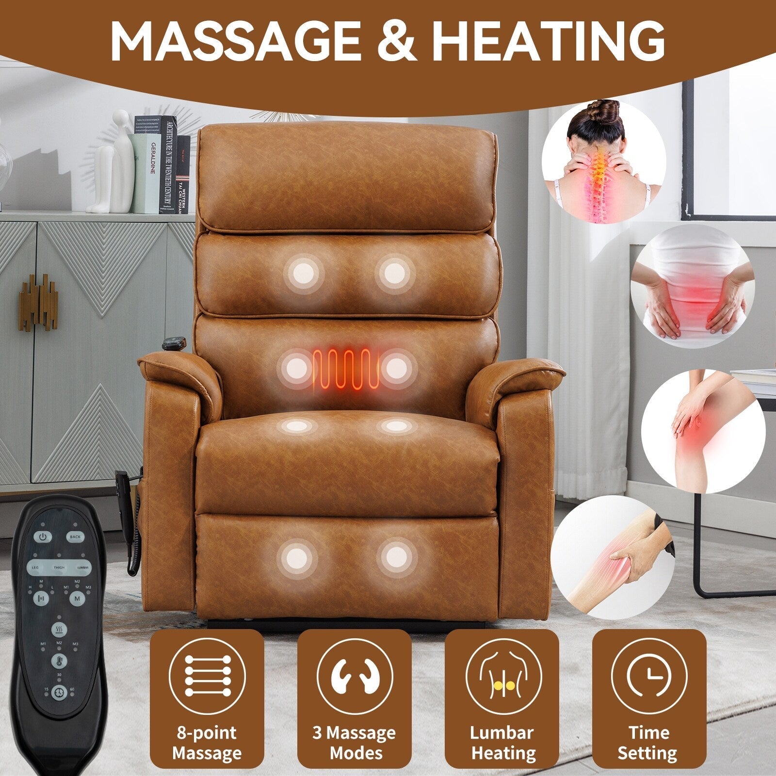 Fauteuil inclinable électrique à double moteur, fauteuil rembourré, canapé de massage chauffant avec minuterie, poches latérales et télécommande électrique