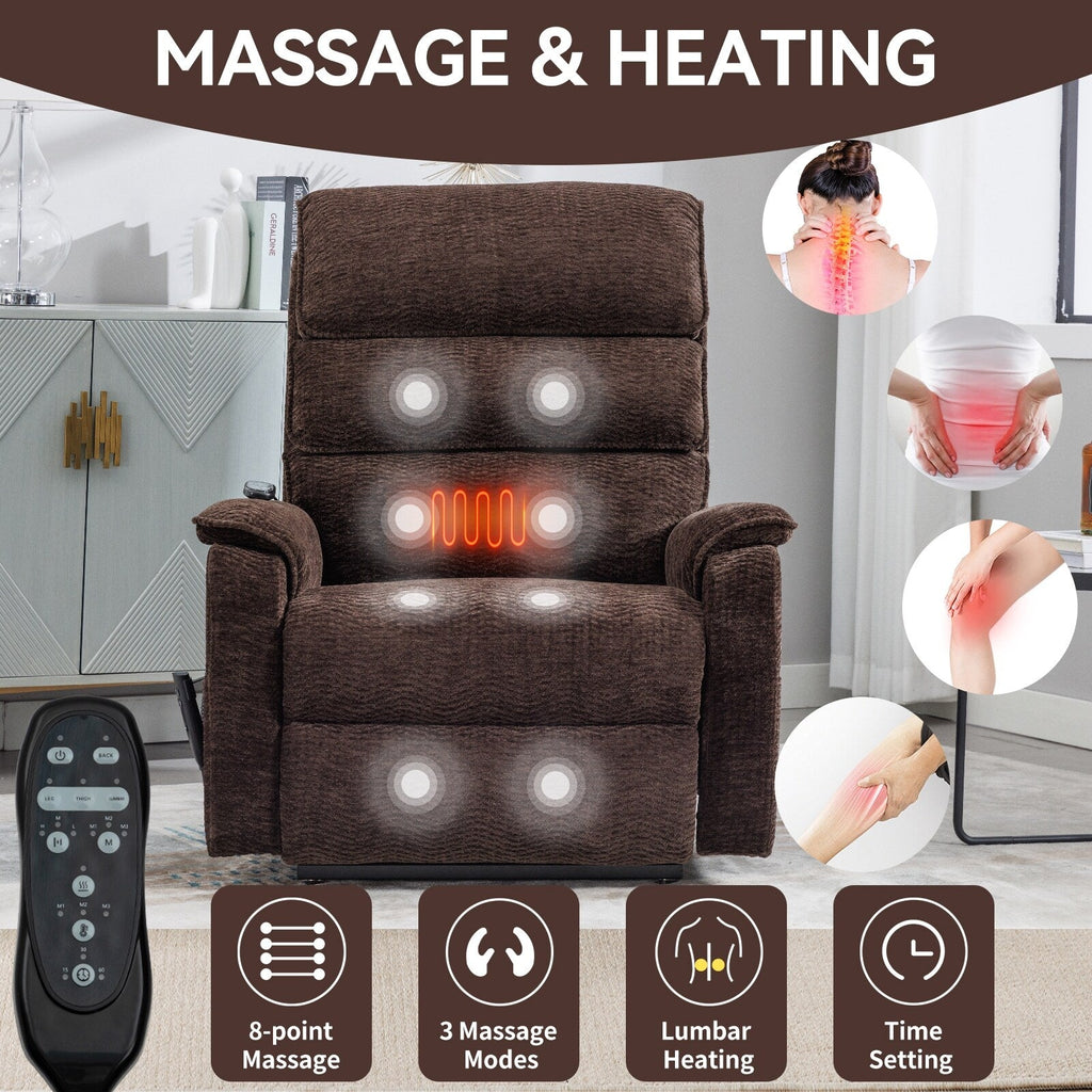 Fauteuil inclinable électrique à double moteur, fauteuil rembourré, canapé de massage chauffant avec minuterie, poches latérales et télécommande électrique
