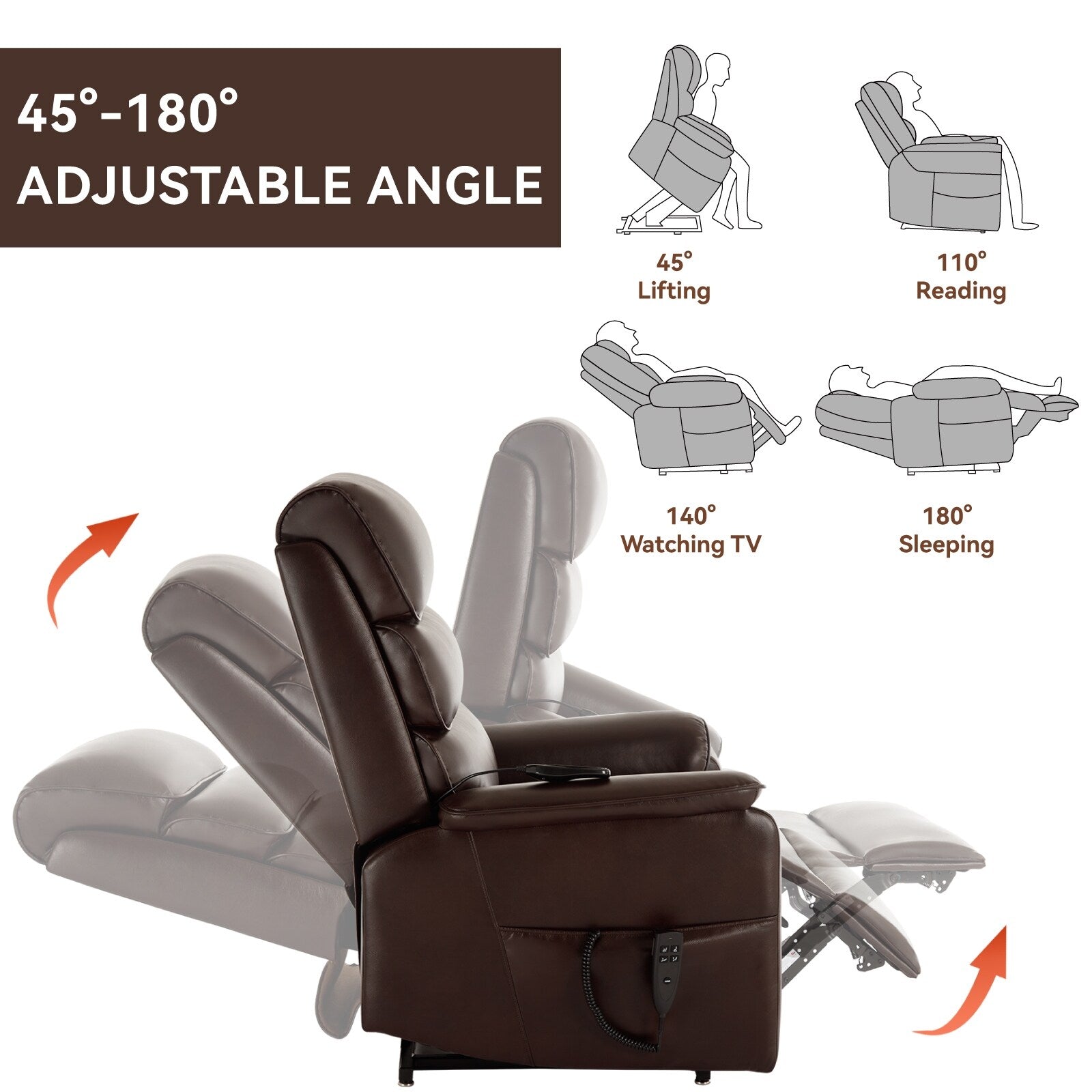 Fauteuil inclinable électrique à double moteur, fauteuil rembourré, canapé de massage chauffant avec minuterie, poches latérales et télécommande électrique