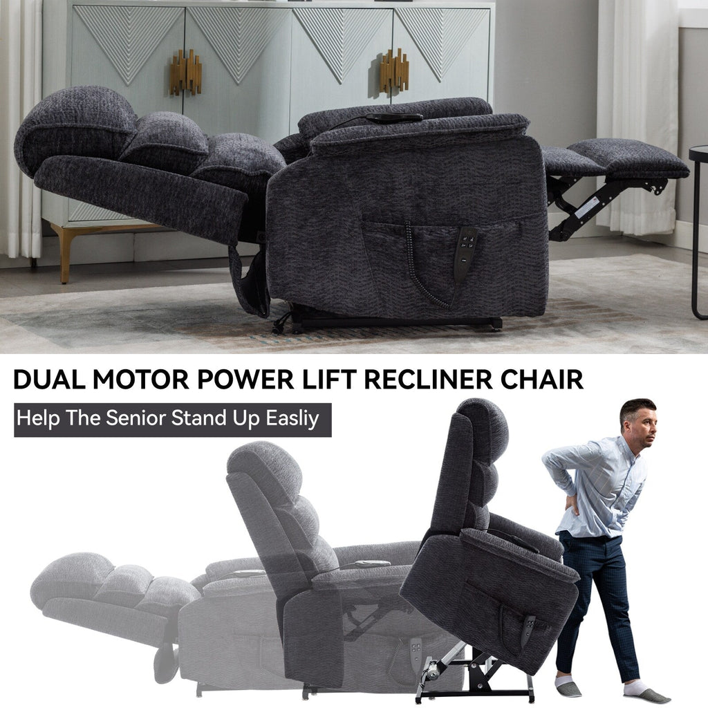 Fauteuil inclinable électrique à double moteur, fauteuil rembourré, canapé de massage chauffant avec minuterie, poches latérales et télécommande électrique