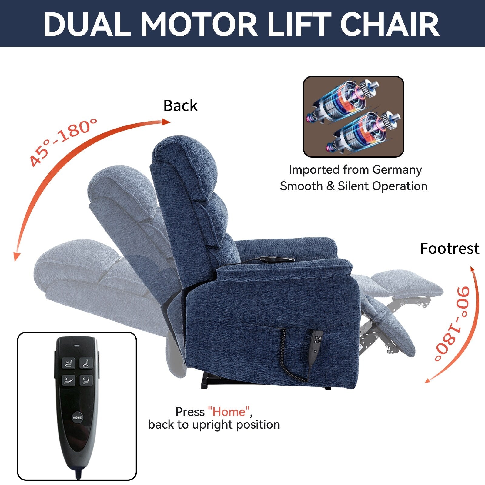 Fauteuil inclinable électrique à double moteur, fauteuil rembourré, canapé de massage chauffant avec minuterie, poches latérales et télécommande électrique