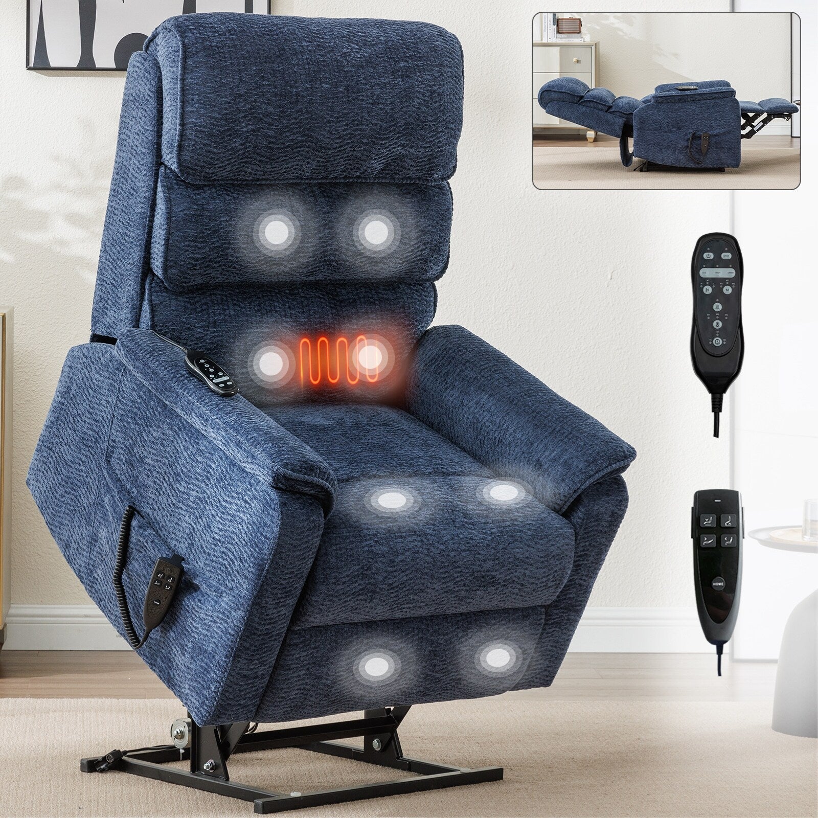 Fauteuil inclinable électrique à double moteur, fauteuil rembourré, canapé de massage chauffant avec minuterie, poches latérales et télécommande électrique