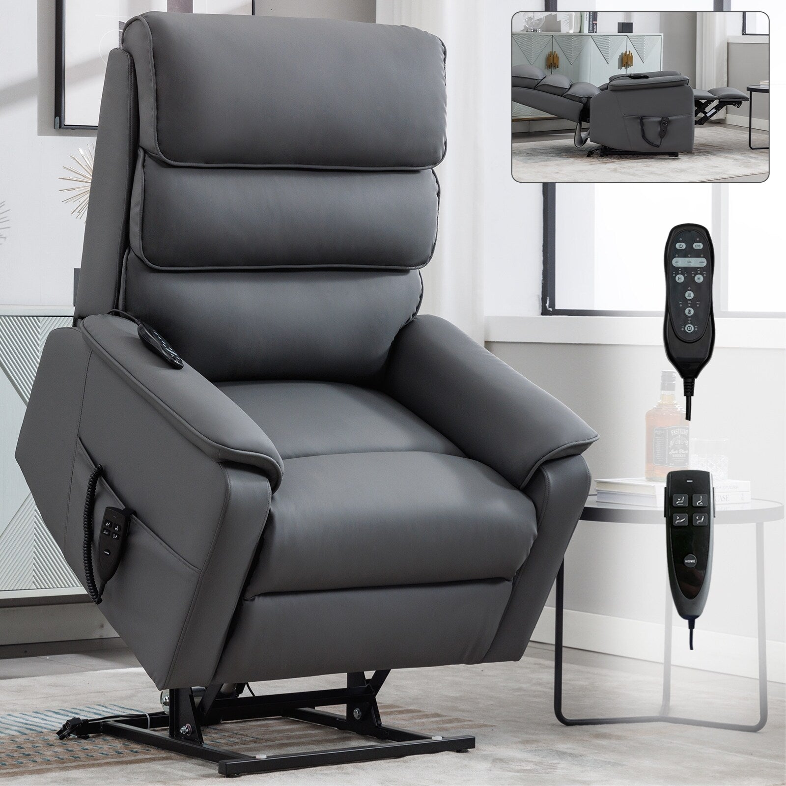 Fauteuil inclinable électrique à double moteur, fauteuil rembourré, canapé de massage chauffant avec minuterie, poches latérales et télécommande électrique