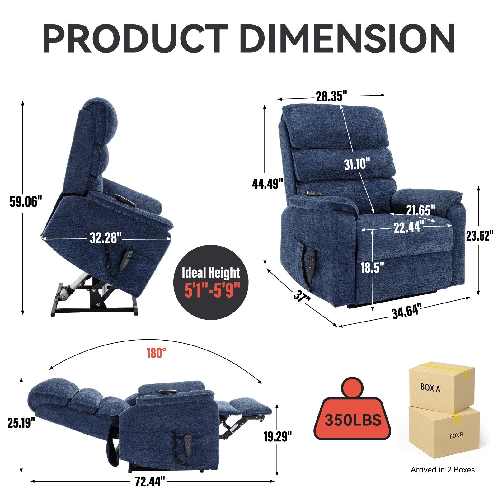 Fauteuil inclinable électrique à double moteur, fauteuil rembourré, canapé de massage chauffant avec minuterie, poches latérales et télécommande électrique