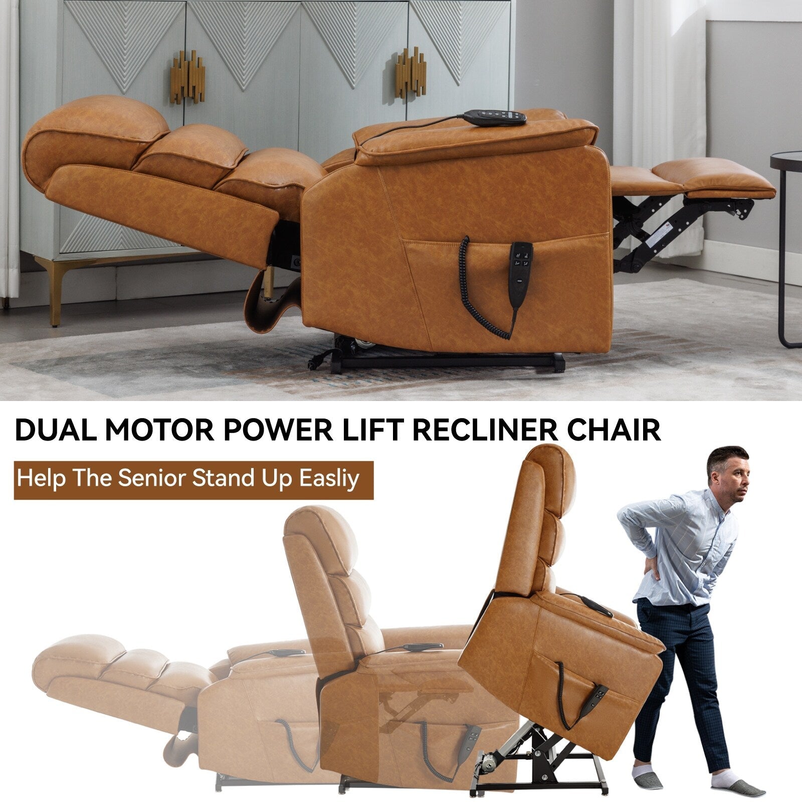 Fauteuil inclinable électrique à double moteur, fauteuil rembourré, canapé de massage chauffant avec minuterie, poches latérales et télécommande électrique