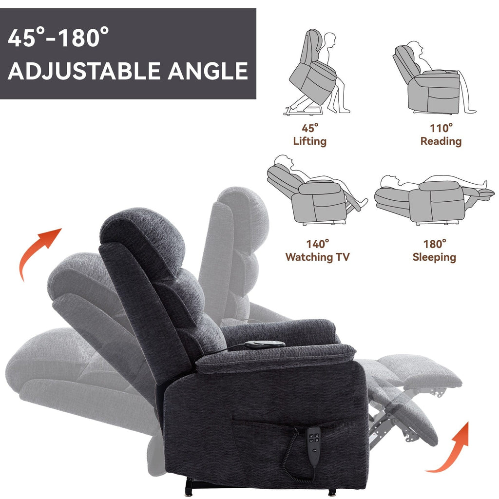 Fauteuil inclinable électrique à double moteur, fauteuil rembourré, canapé de massage chauffant avec minuterie, poches latérales et télécommande électrique