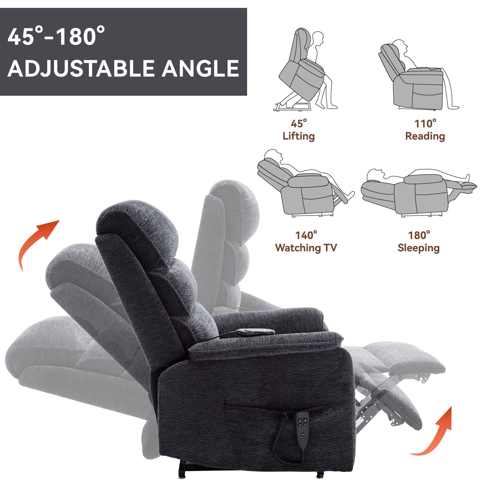 Fauteuil inclinable électrique à double moteur, fauteuil rembourré, canapé de massage chauffant avec minuterie, poches latérales et télécommande électrique