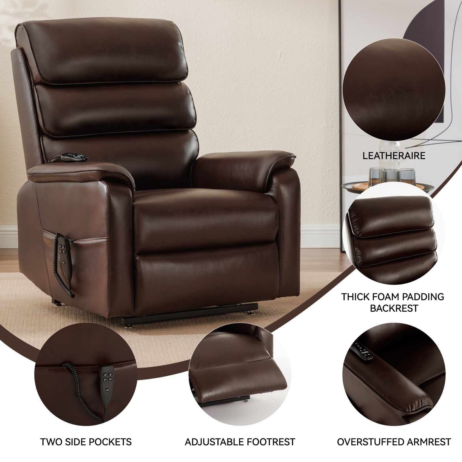 Fauteuil inclinable électrique à double moteur, fauteuil rembourré, canapé de massage chauffant avec minuterie, poches latérales et télécommande électrique