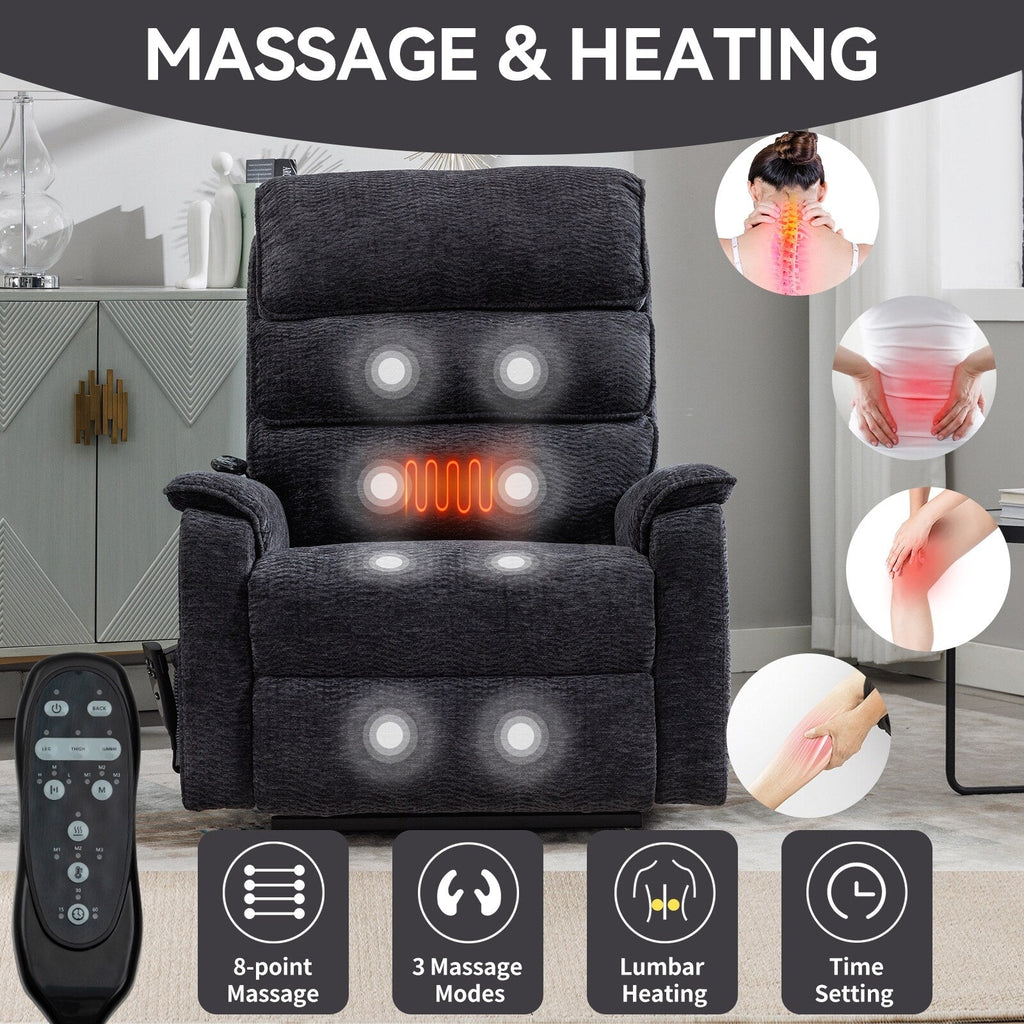Fauteuil inclinable électrique à double moteur, fauteuil rembourré, canapé de massage chauffant avec minuterie, poches latérales et télécommande électrique