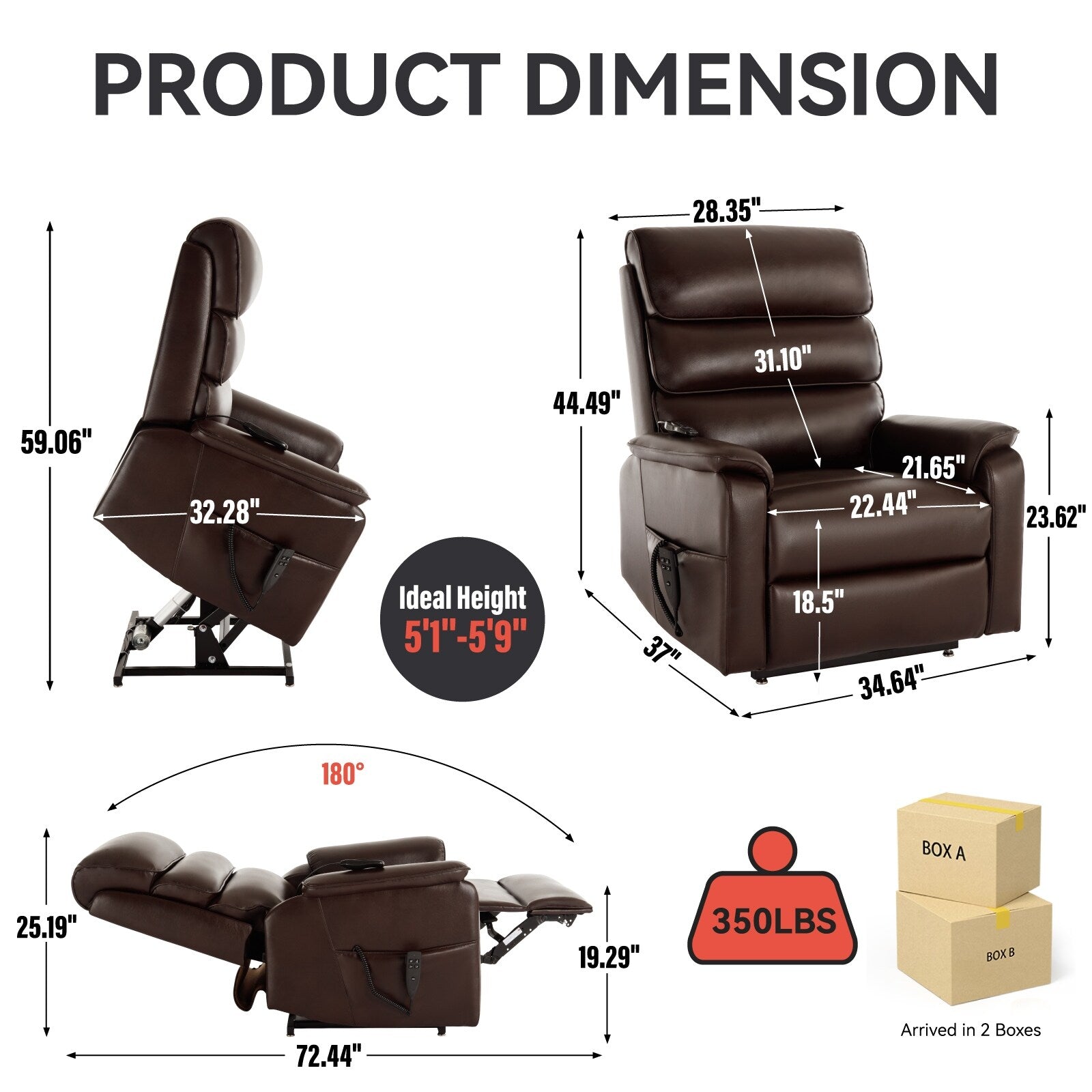 Fauteuil inclinable électrique à double moteur, fauteuil rembourré, canapé de massage chauffant avec minuterie, poches latérales et télécommande électrique