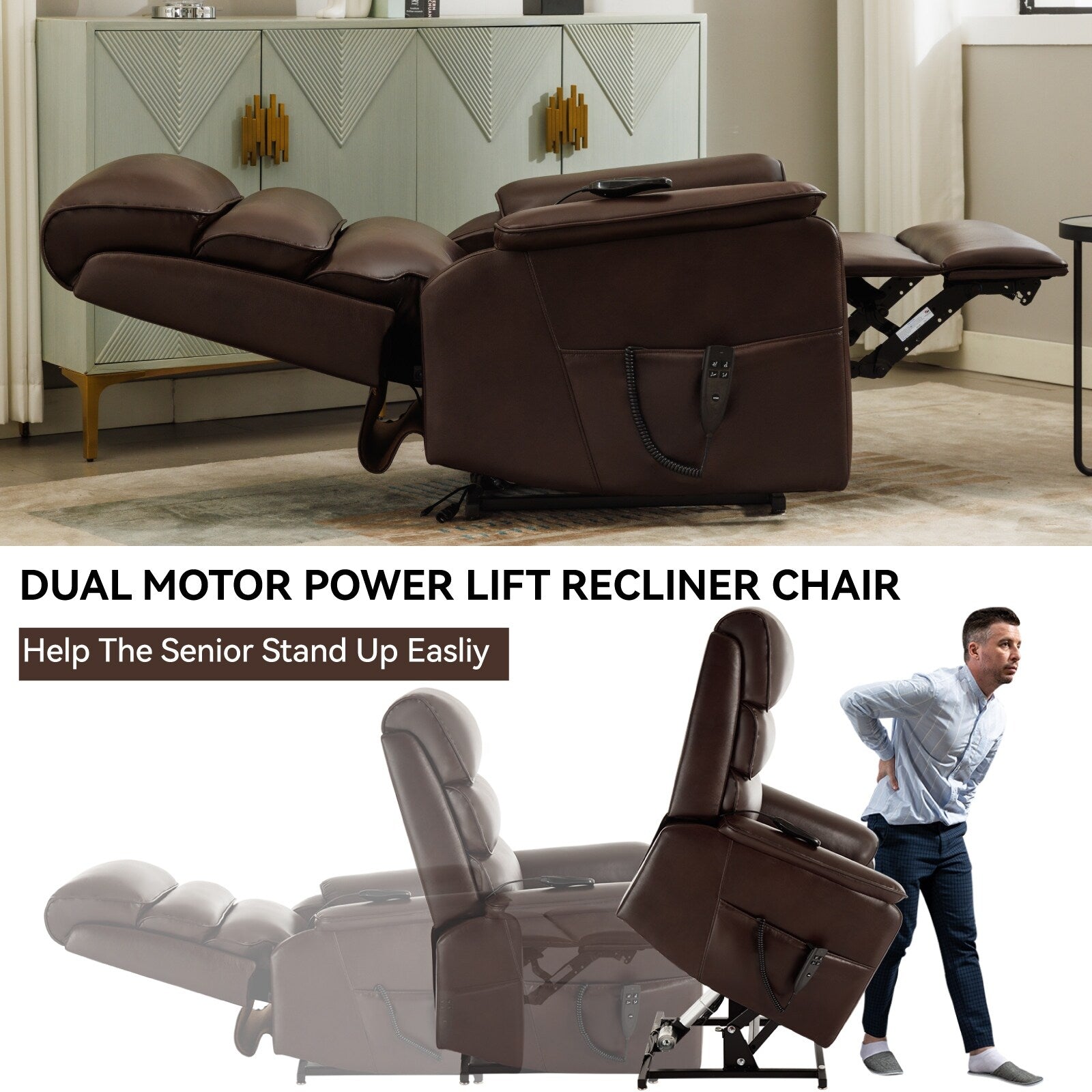 Fauteuil inclinable électrique à double moteur, fauteuil rembourré, canapé de massage chauffant avec minuterie, poches latérales et télécommande électrique