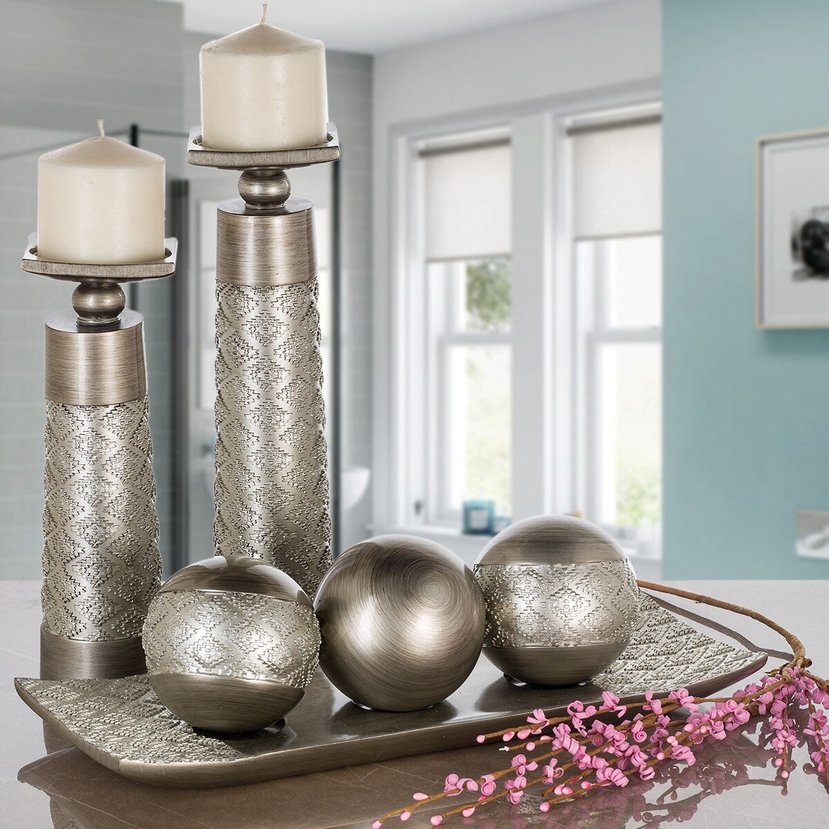 Plateau décoratif et boules Creative Scents Dublin en argent brossé (lot de 3)
