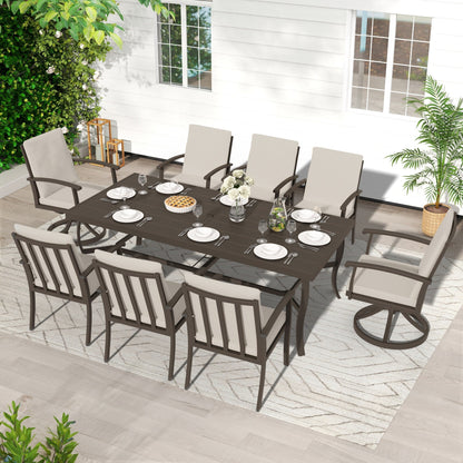 Ensemble de salle à manger de patio en aluminium EGEIROS LIFE AluLux 9 pièces avec 2 chaises pivotantes, 6 chaises et coussins lavables