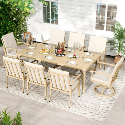 Ensemble de salle à manger de patio en aluminium EGEIROS LIFE AluLux 9 pièces avec 2 chaises pivotantes, 6 chaises et coussins lavables