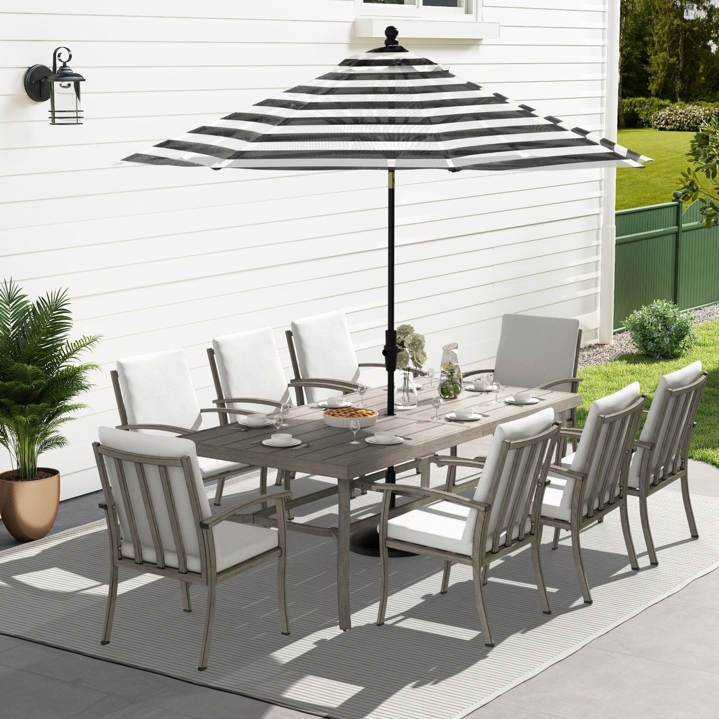 Ensemble de salle à manger de patio en aluminium 9 pièces EGEIROS LIFE AluLux avec coussins lavables
