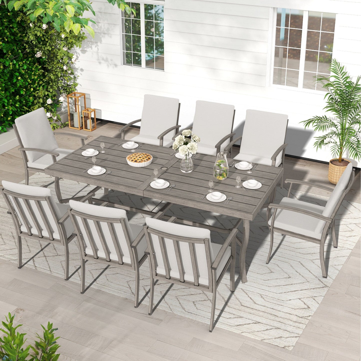 Ensemble de salle à manger de patio en aluminium 9 pièces EGEIROS LIFE AluLux avec coussins lavables