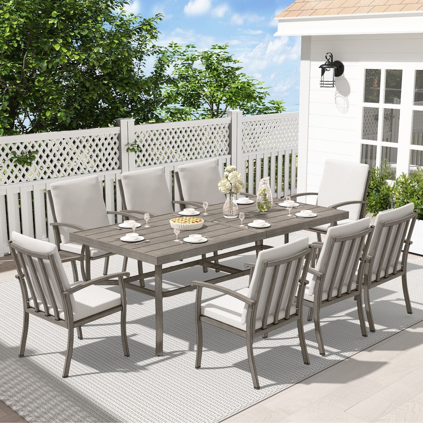 Ensemble de salle à manger de patio en aluminium 9 pièces EGEIROS LIFE AluLux avec coussins lavables