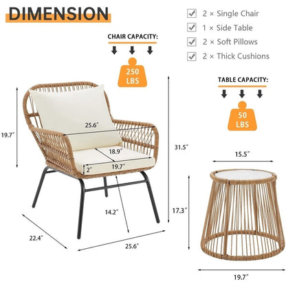 Ensemble de salon de jardin 3 pièces EROMMY avec table en verre, 2 fauteuils et coussins d'assise