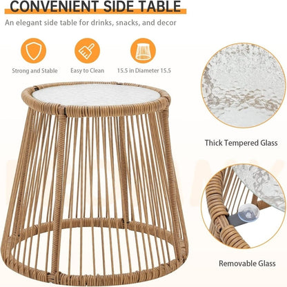 Ensemble de salon de jardin 3 pièces EROMMY avec table en verre, 2 fauteuils et coussins d'assise