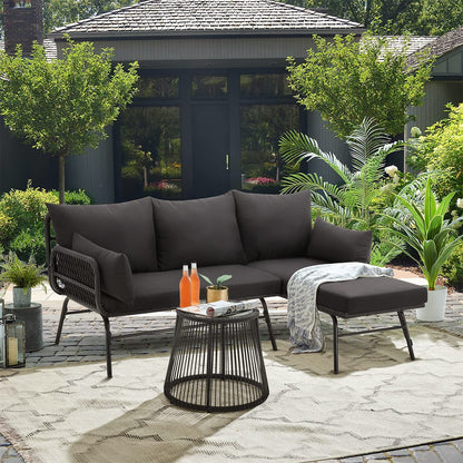 Ensemble de salon de jardin 3 pièces EROMMY avec table en verre, 2 fauteuils et coussins d'assise
