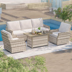 Ensemble de meubles de jardin 4 pièces EROMMY avec chaises pivotantes à bascule, ensemble de conversation extérieur en osier avec canapé 3 places et table basse