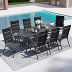 Ensemble de salle à manger de patio 7 pièces EROMMY avec chaises longues pliantes et table en aluminium, mobilier d'extérieur pour jardin, terrasse ou balcon.