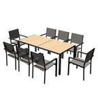 Ensemble de salle à manger d'extérieur avec table et chaises empilables en textilène, plateau de table en WPC durable 5 pièces et cadre antirouille pour patio
