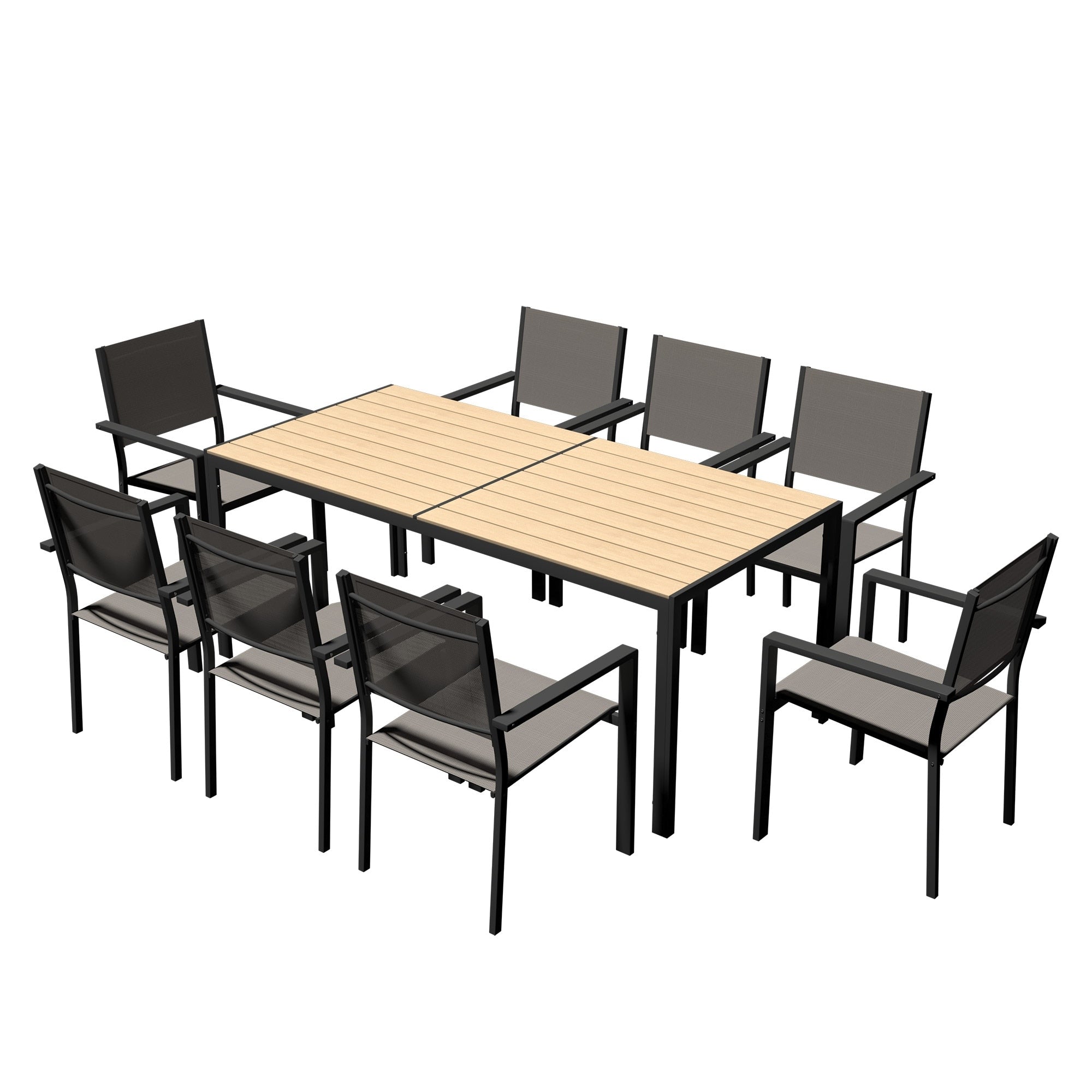 Ensemble de salle à manger d'extérieur avec table et chaises empilables en textilène, plateau de table en WPC durable 5 pièces et cadre antirouille pour patio
