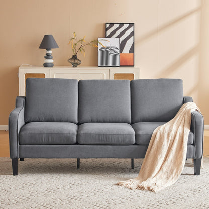Canapé 3 places moderne en tissu EROMMY, canapé de salon ergonomique avec coussins lavables et pieds en bois massif, gris ou beige