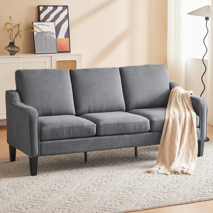 Canapé 3 places moderne en tissu EROMMY, canapé de salon ergonomique avec coussins lavables et pieds en bois massif, gris ou beige