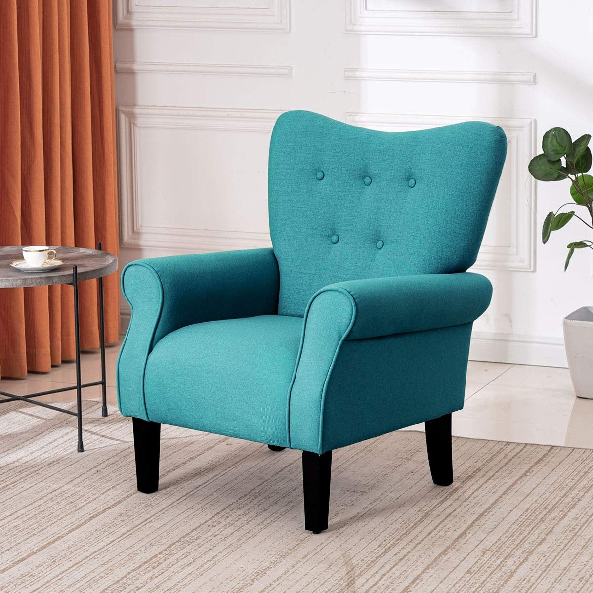 Fauteuil d'appoint moderne Erommy, fauteuil à dossier haut, canapé simple en tissu rembourré avec pieds en bois pour le salon