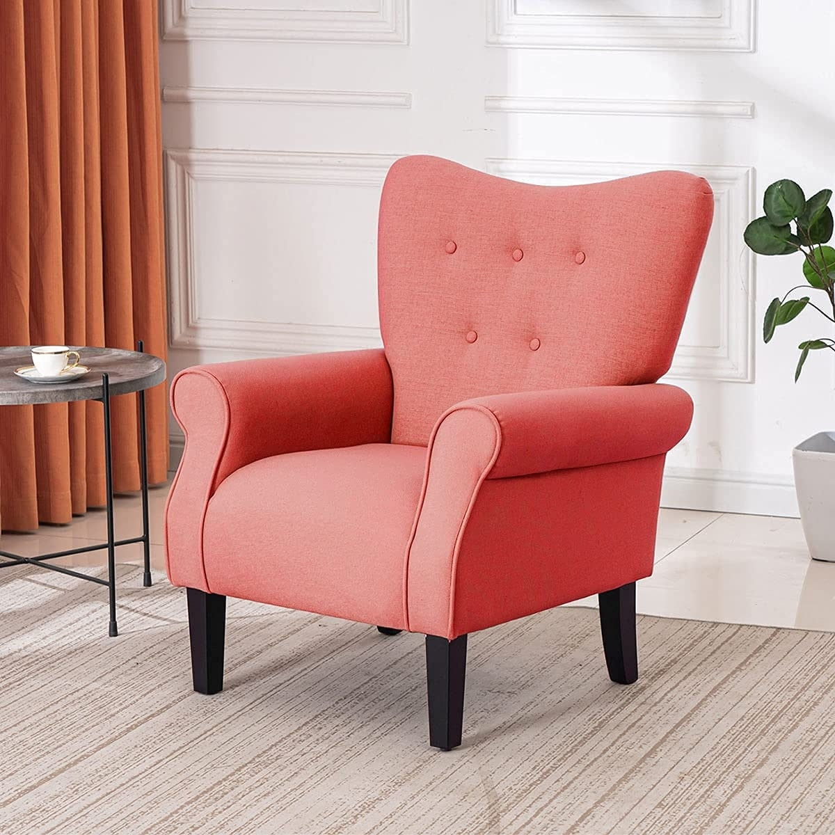 Fauteuil d'appoint moderne Erommy, fauteuil à dossier haut, canapé simple en tissu rembourré avec pieds en bois pour le salon