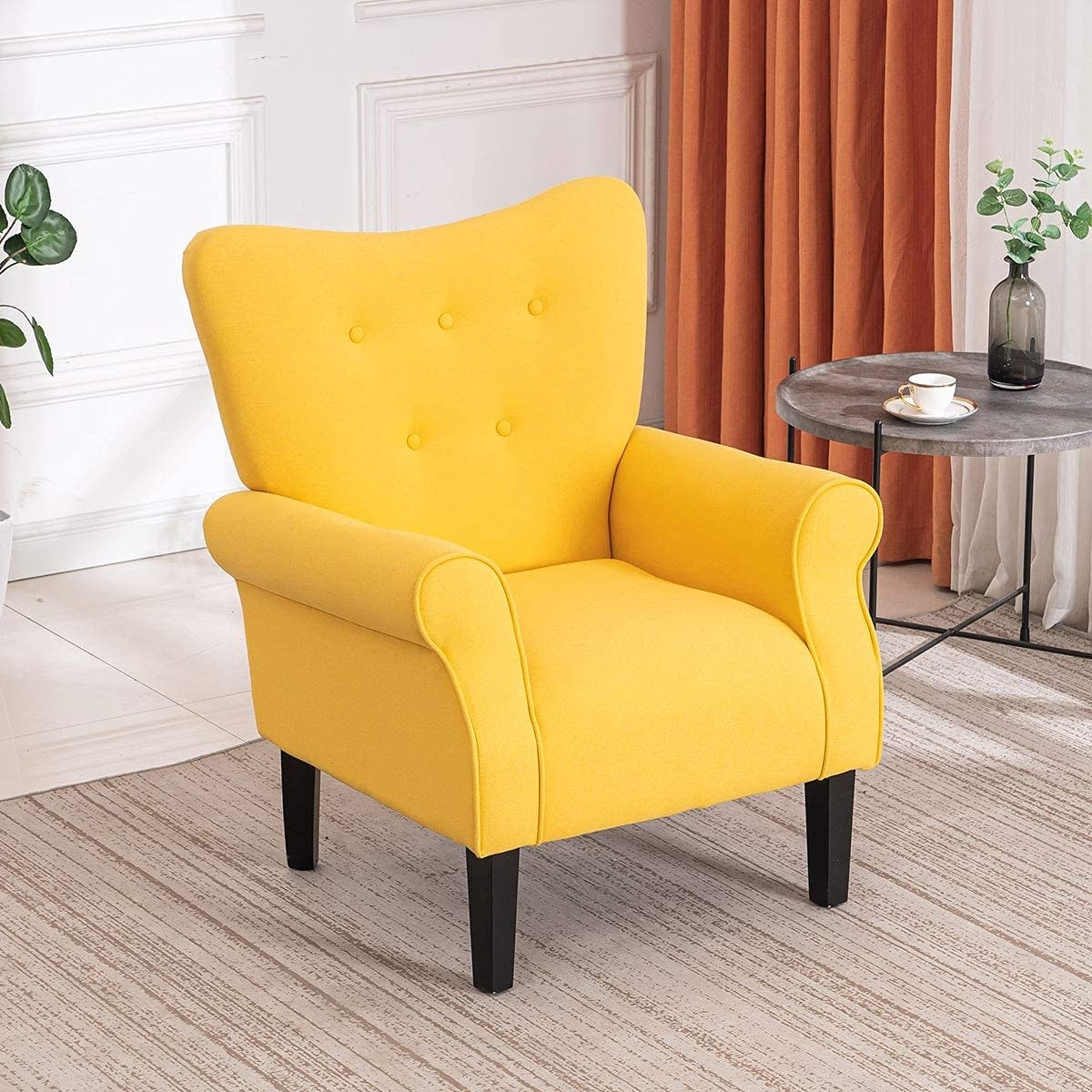 Fauteuil d'appoint moderne Erommy, fauteuil à dossier haut, canapé simple en tissu rembourré avec pieds en bois pour le salon