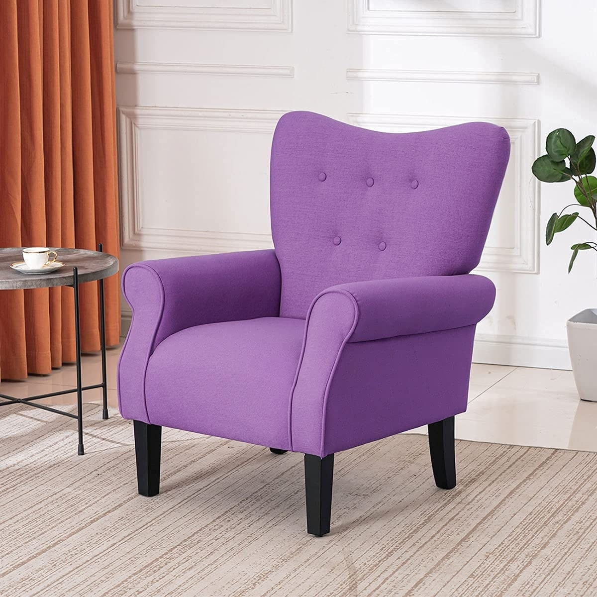 Fauteuil d'appoint moderne Erommy, fauteuil à dossier haut, canapé simple en tissu rembourré avec pieds en bois pour le salon