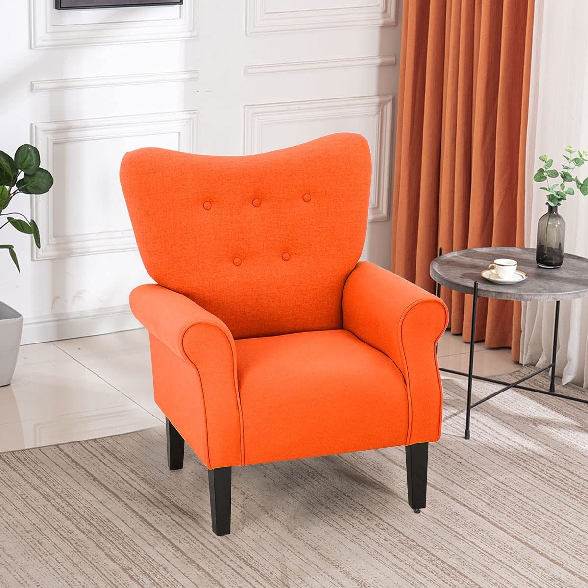 Fauteuil d'appoint moderne Erommy, fauteuil à dossier haut, canapé simple en tissu rembourré avec pieds en bois pour le salon