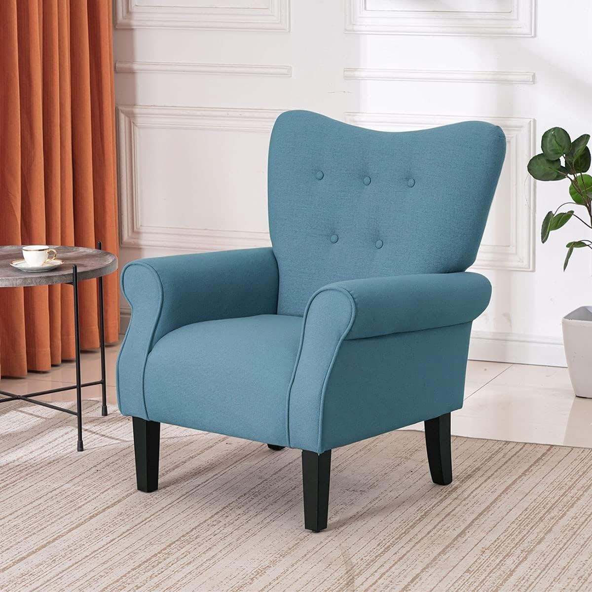 Fauteuil d'appoint moderne Erommy, fauteuil à dossier haut, canapé simple en tissu rembourré avec pieds en bois pour le salon