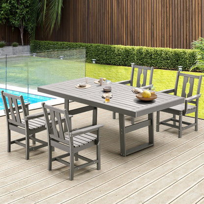 Ensembles de salle à manger d'extérieur polyvalents avec chaises pivotantes/pliantes, table à lattes en acier et table à manger en PEHD pour jardins et terrasses