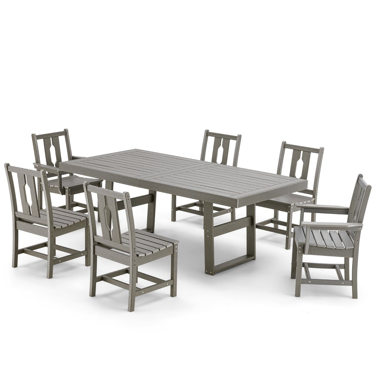 Ensembles de salle à manger d'extérieur polyvalents avec chaises pivotantes/pliantes, table à lattes en acier et table à manger en PEHD pour jardins et terrasses