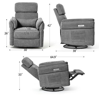 Fauteuil inclinable pivotant et électrique EROMMY avec appui-tête et accoudoirs réglables, chargement USB et Type-C, fauteuil inclinable pour chambre d'enfant